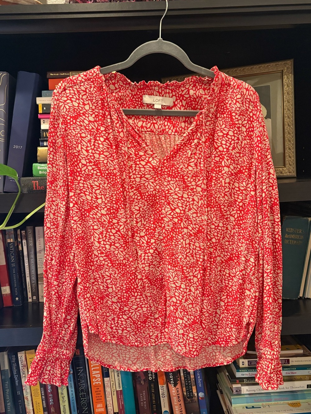 LOFT Red and White Floral Blouse